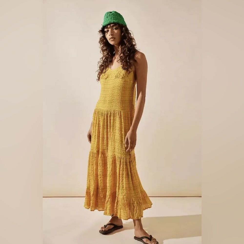 Free People Mustard Yellow Tiered Maxi Dress